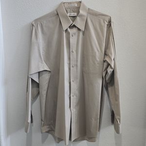 Pierre Cardin tan colored  long sleeved button up shirt size neck 16 1/2  34/35